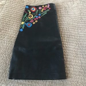 Black floral leather skirt